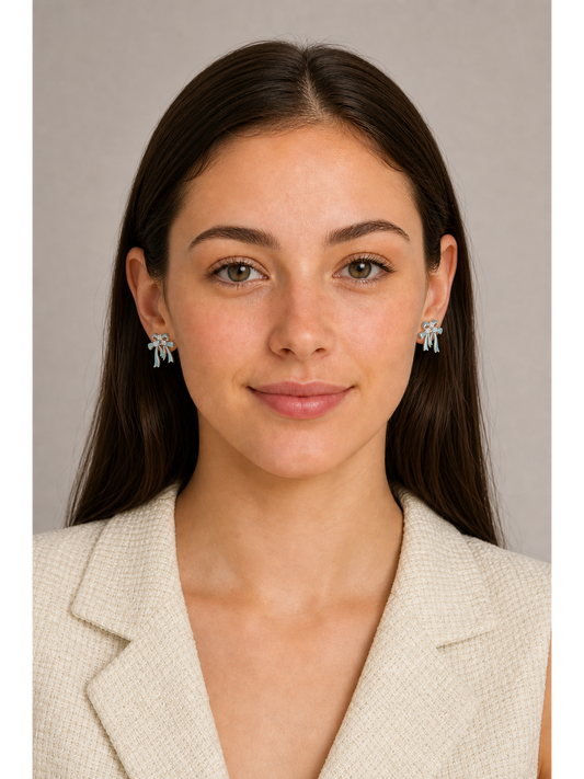 Blue Bow Zircon Rhodium with Sterling Silver Posts Earring 2