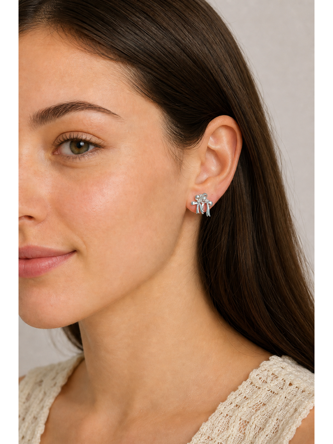 Blue Bow Zircon Rhodium with Sterling Silver Posts Earring 3