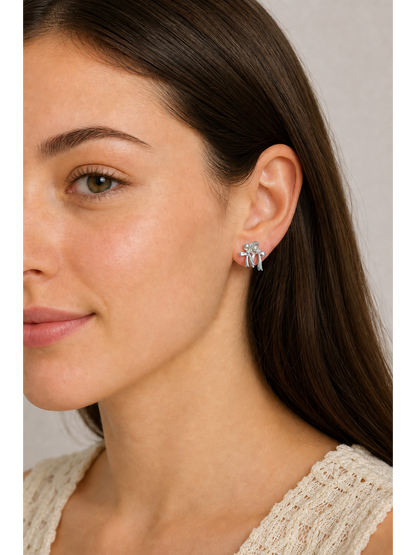 Blue Bow Zircon Rhodium with Sterling Silver Posts Earring 3