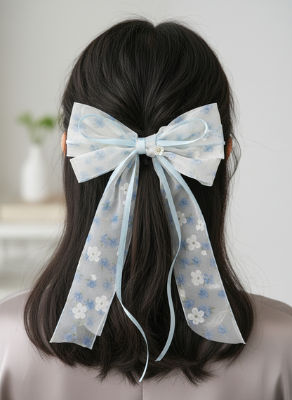 Elegant Blue Floral Bow Hair Clip – Set of 3 3