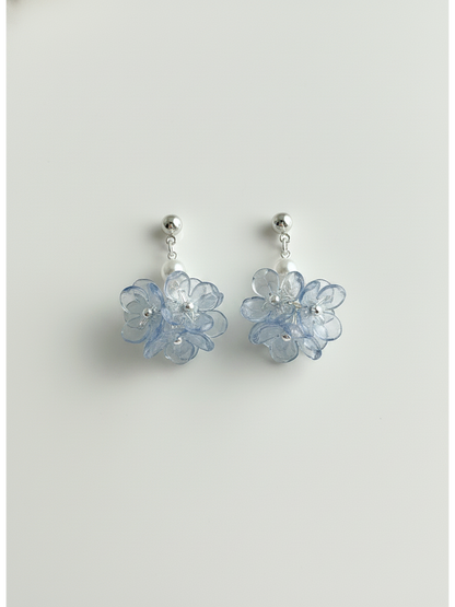 Blue Floral Pearl Drop Rhodium with Sterling Silver Posts Earring 1