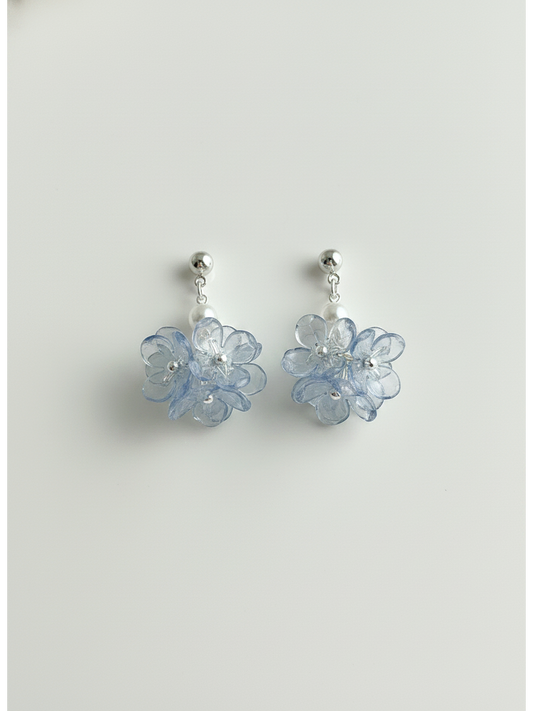 Blue Floral Pearl Drop Rhodium with Sterling Silver Posts Earring 1