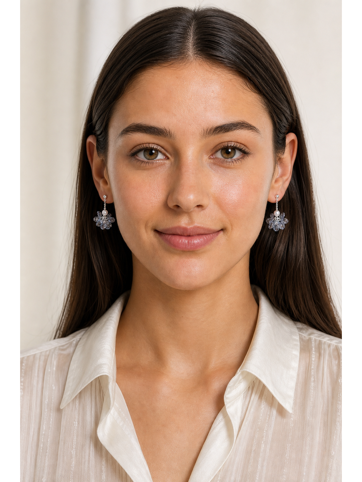 Blue Floral Pearl Drop Rhodium with Sterling Silver Posts Earring 2