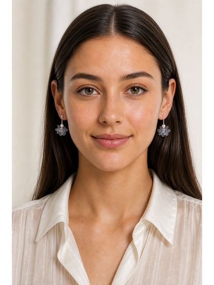 Blue Floral Pearl Drop Rhodium with Sterling Silver Posts Earring 2