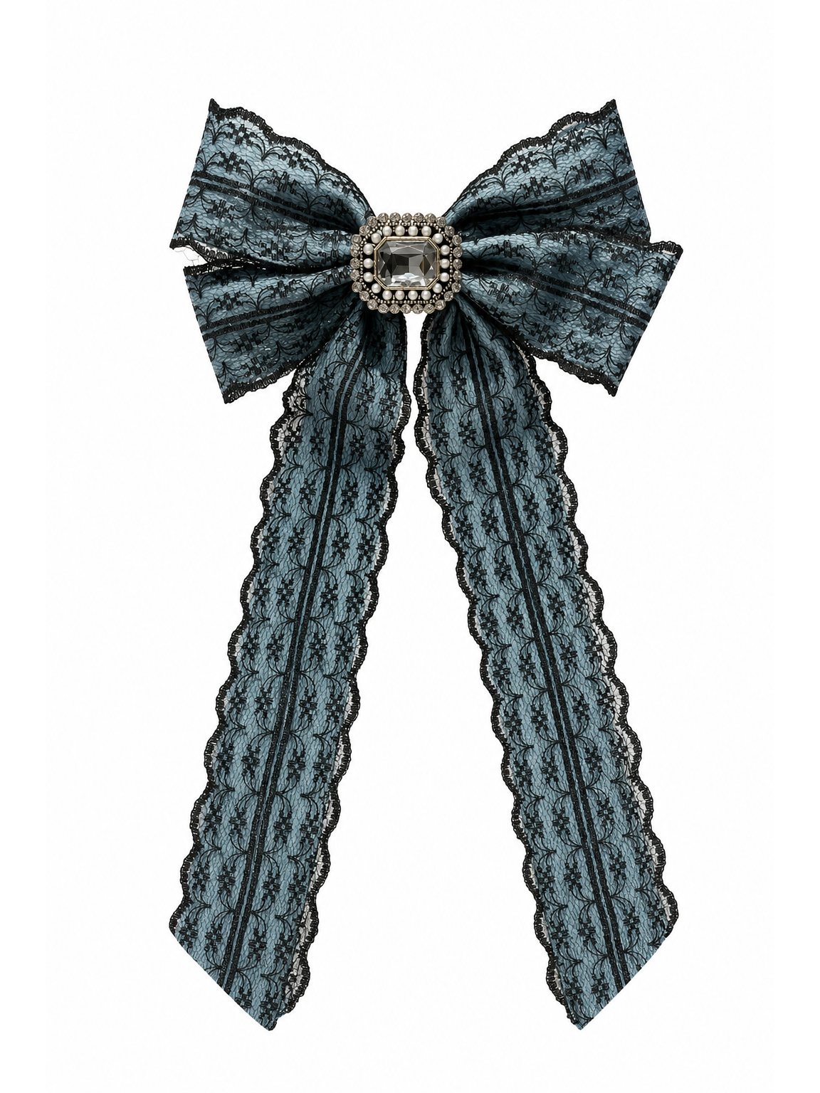 Blue Lace Bow Hair Clip with Long Tails 1