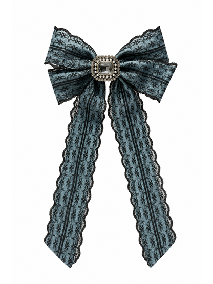 Blue Lace Bow Hair Clip with Long Tails 1