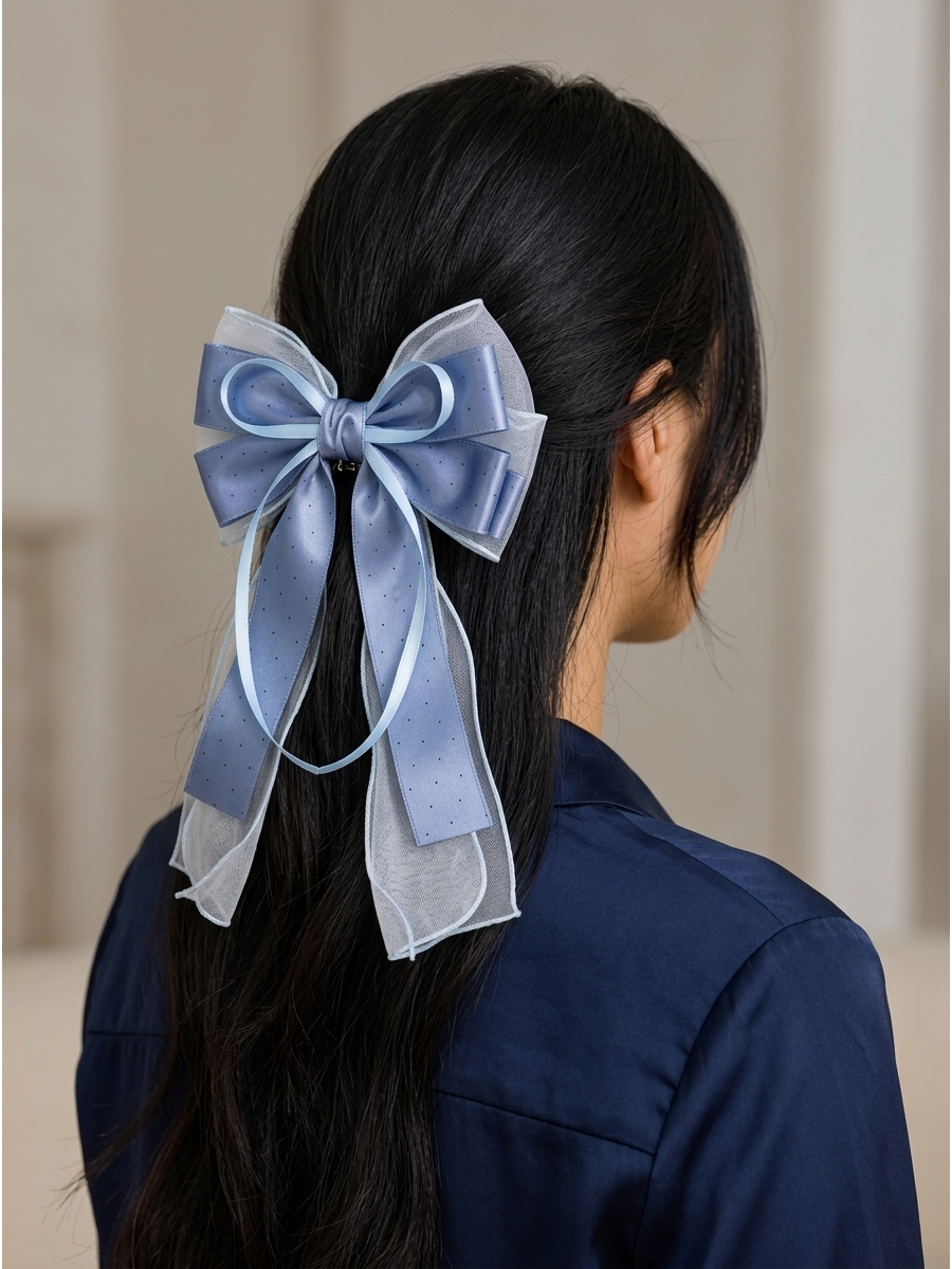 Blue Layered Ribbon Bow Hair Clip 2