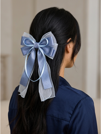 Blue Layered Ribbon Bow Hair Clip 2