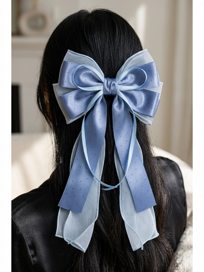 Blue Layered Ribbon Bow Hair Clip 3