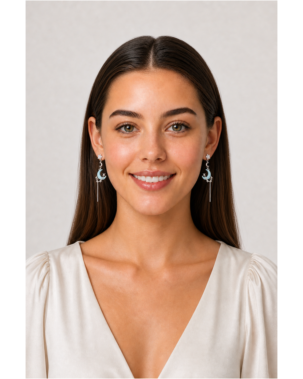 Blue Moon And Star Tassel Rhodium with Sterling Silver Posts Earring 2