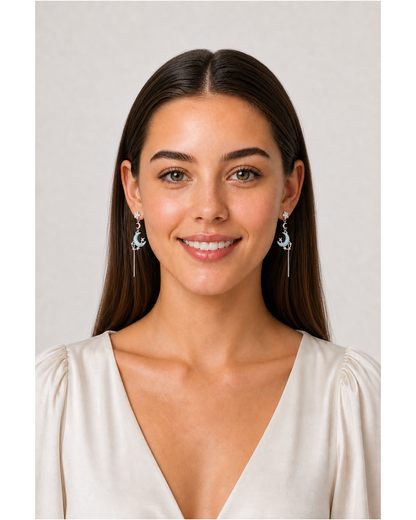 Blue Moon And Star Tassel Rhodium with Sterling Silver Posts Earring 2