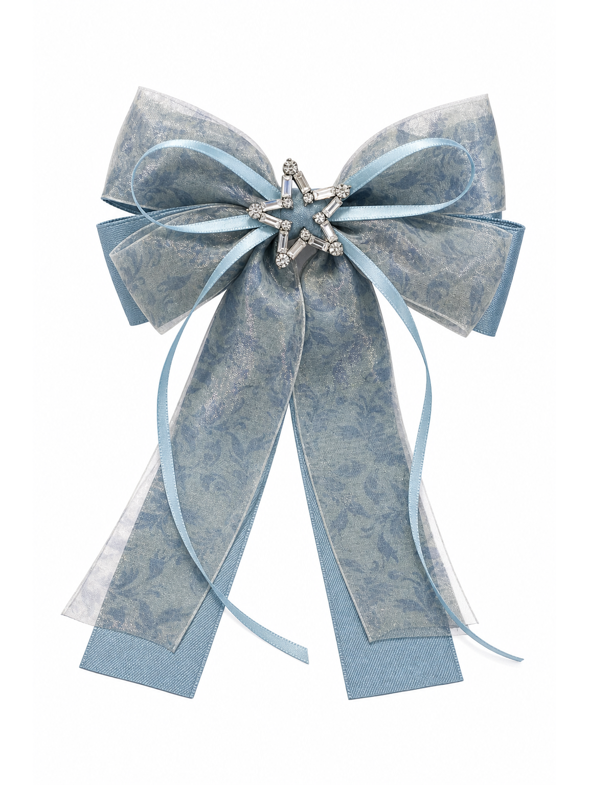 Blue Organza Bow Hair Clip with Star Zircon Accent 1