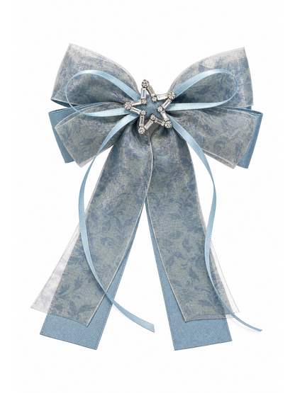 Blue Organza Bow Hair Clip with Star Zircon Accent 1
