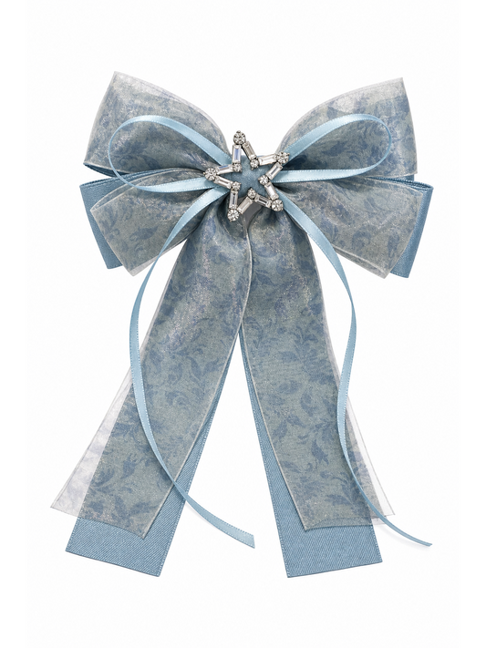 Blue Organza Bow Hair Clip with Star Zircon Accent 1