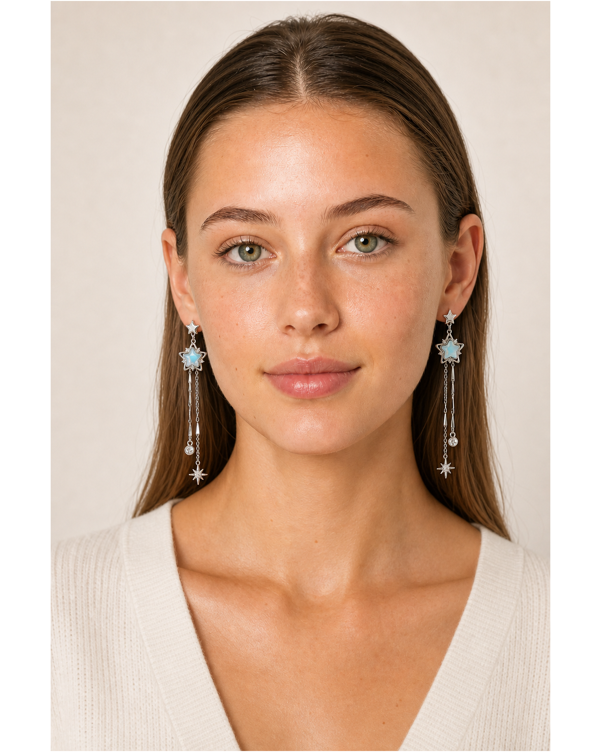 Blue Star Tassel Drop Rhodium with Sterling Silver Posts Earring 2