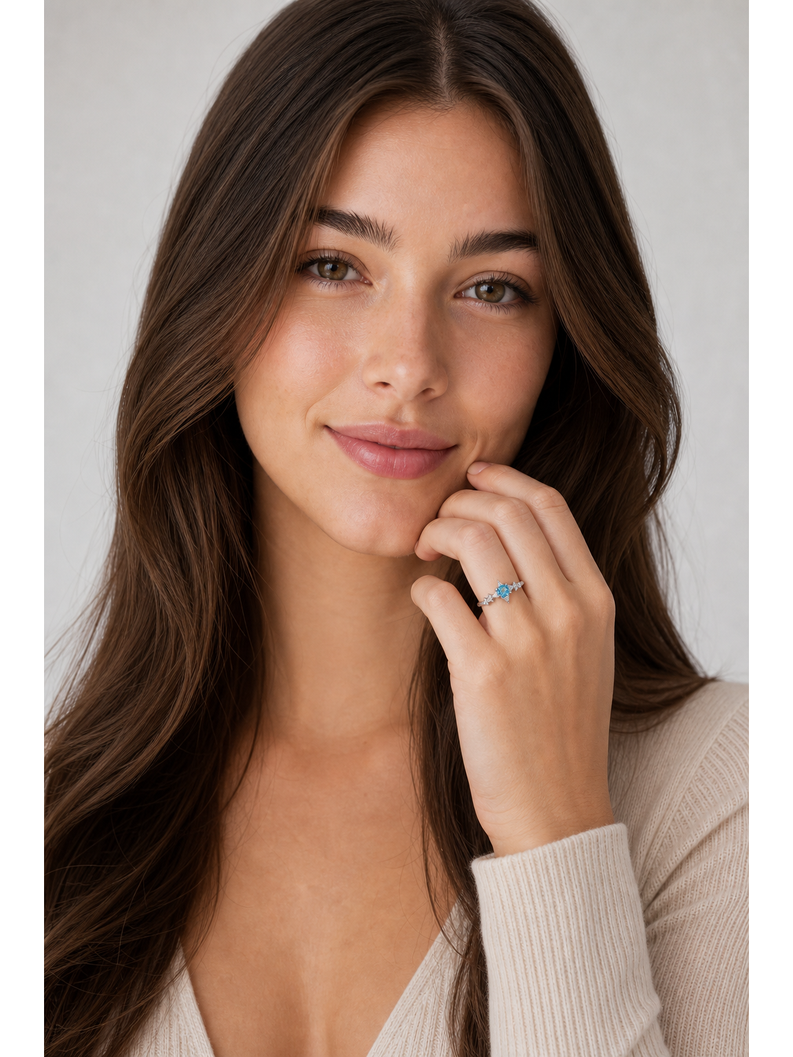 Blue Zircon Star Open Ring 2