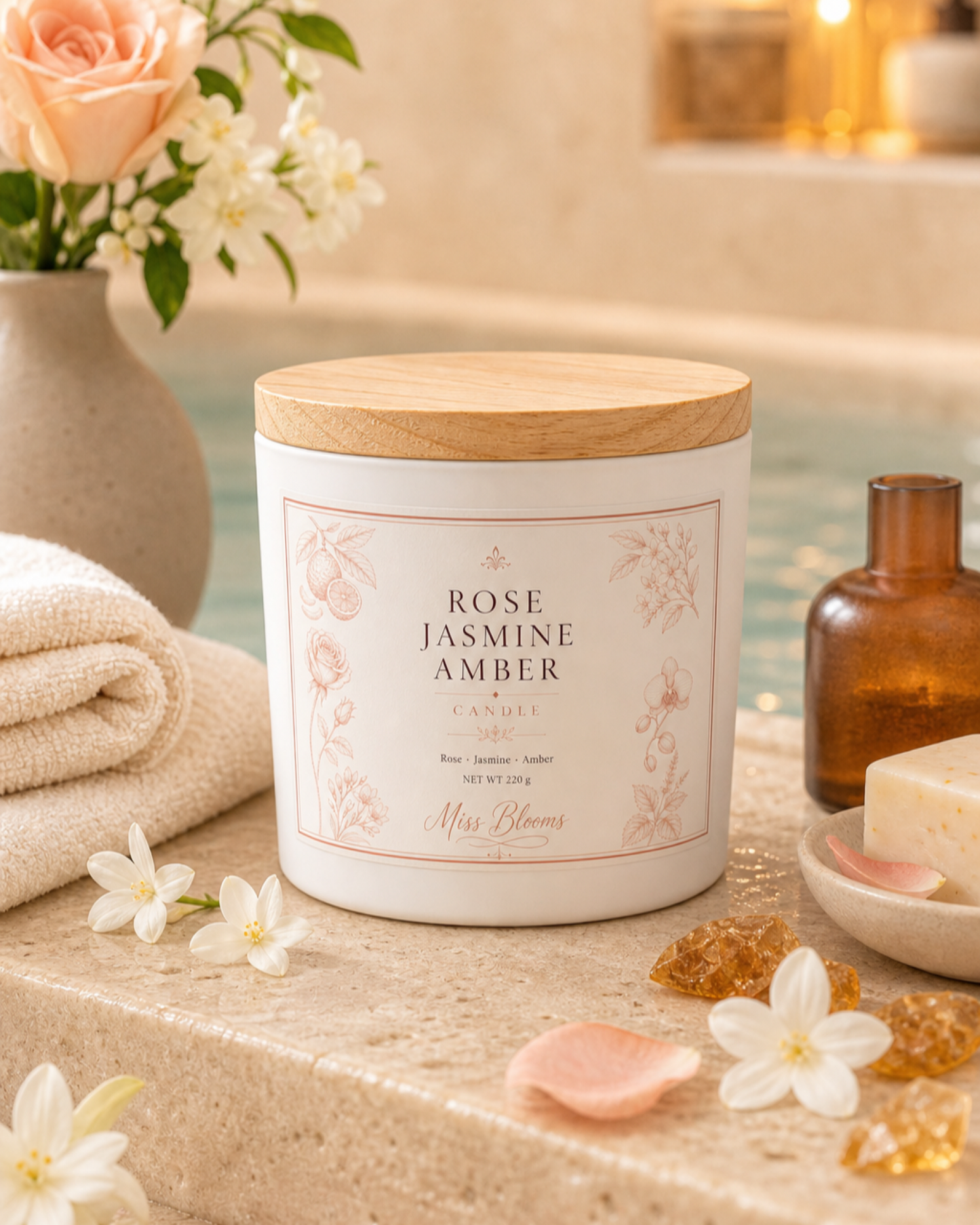 Rose Jasmine Amber Scented Candle | Inspired by Flowerbomb