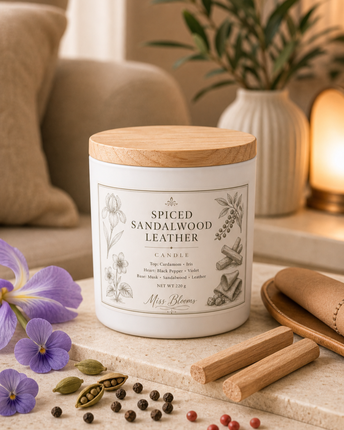 Spiced Sandalwood Leather Scented Candle | Inspired by Santal 33