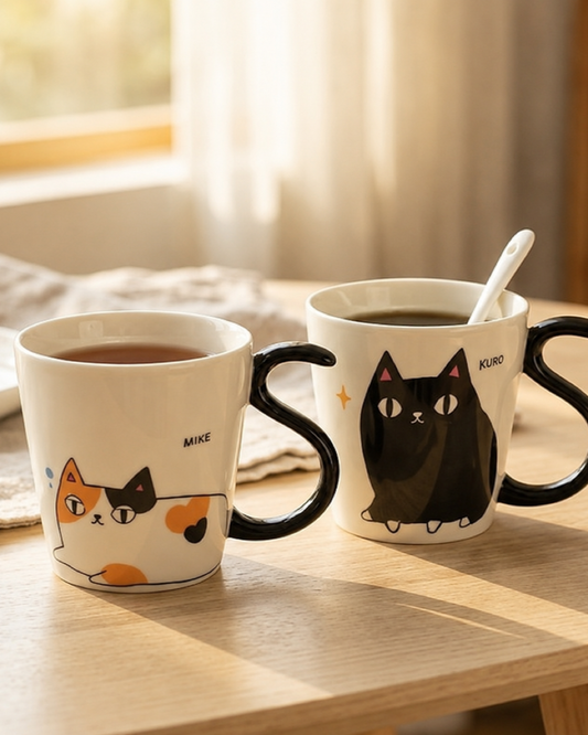 Cat-Print Mug with Tail Handle