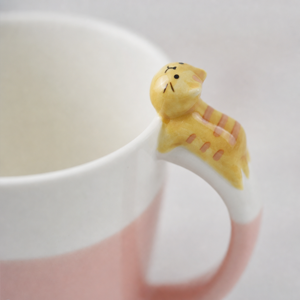Pink Cat-Handle Ceramic Mug