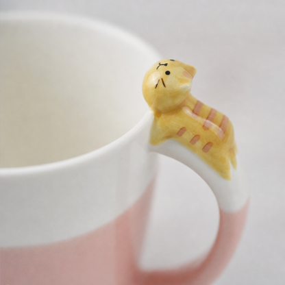 Pink Cat-Handle Ceramic Mug