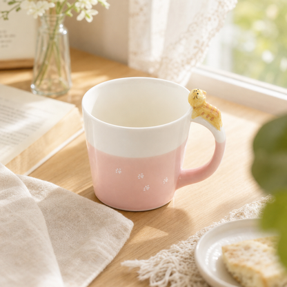 Pink Cat-Handle Ceramic Mug