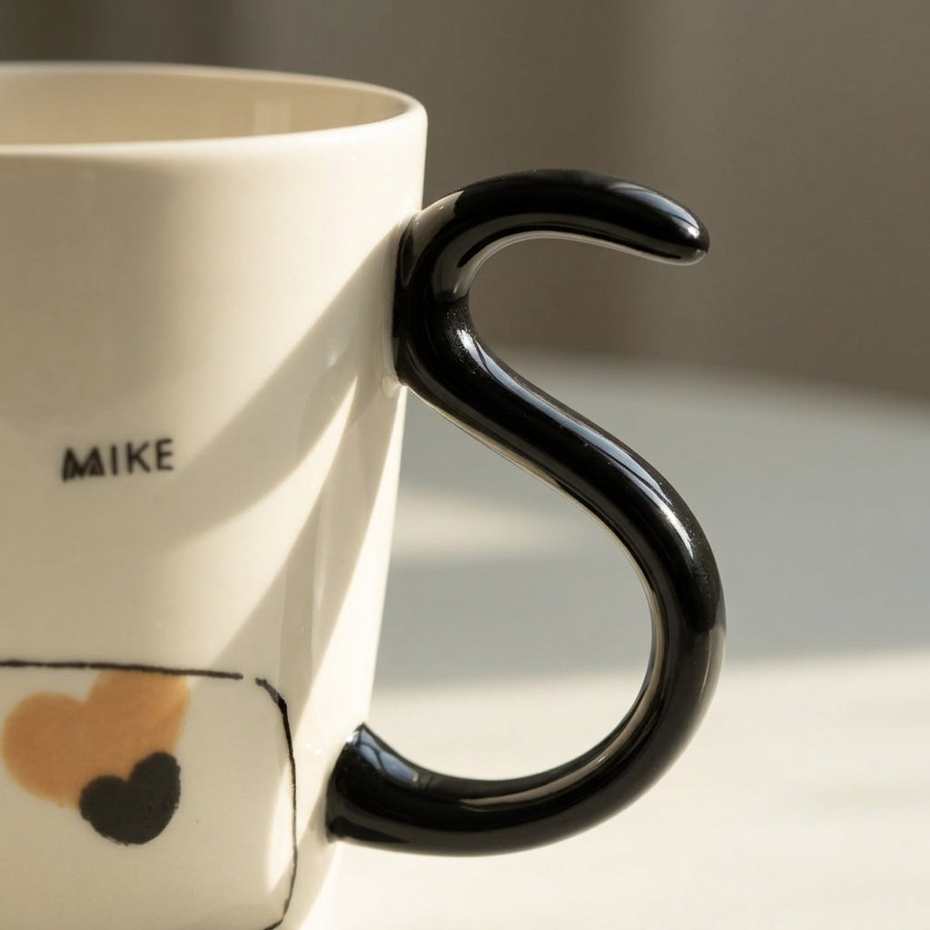 Cat-Print Mug with Tail Handle