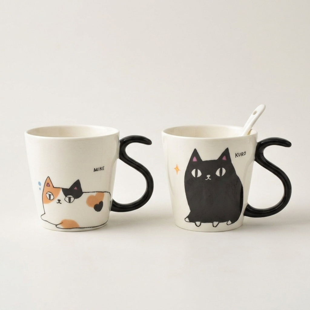 Cat-Print Mug with Tail Handle