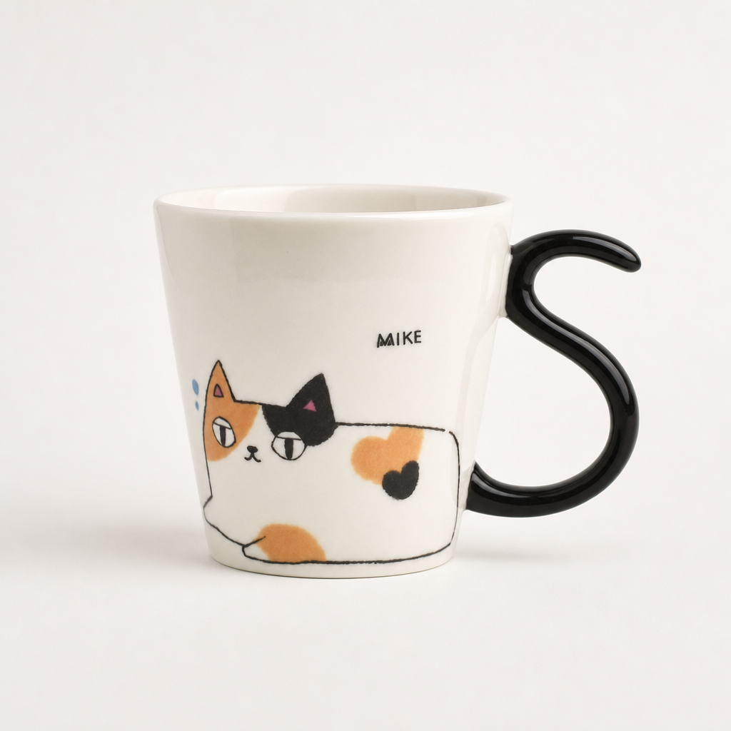 Cat-Print Mug with Tail Handle
