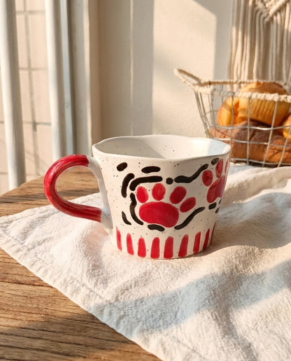 Red Paw Print Speckled Ceramic Mug