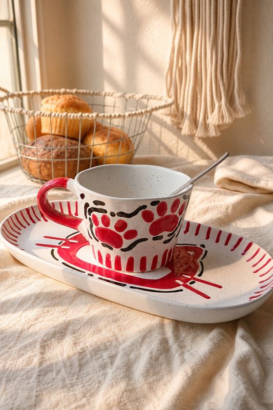 Red Paw Print Speckled Ceramic Mug