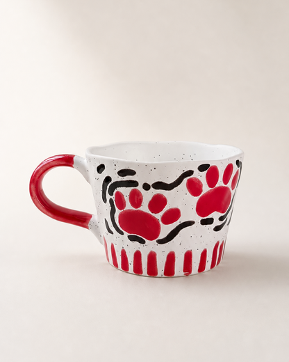 Red Paw Print Speckled Ceramic Mug