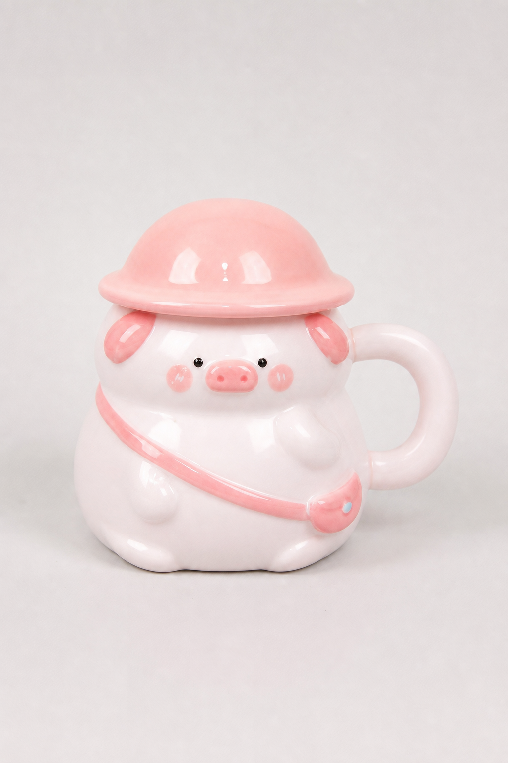 Pig Character Mug with Pastel Helmet Lid
