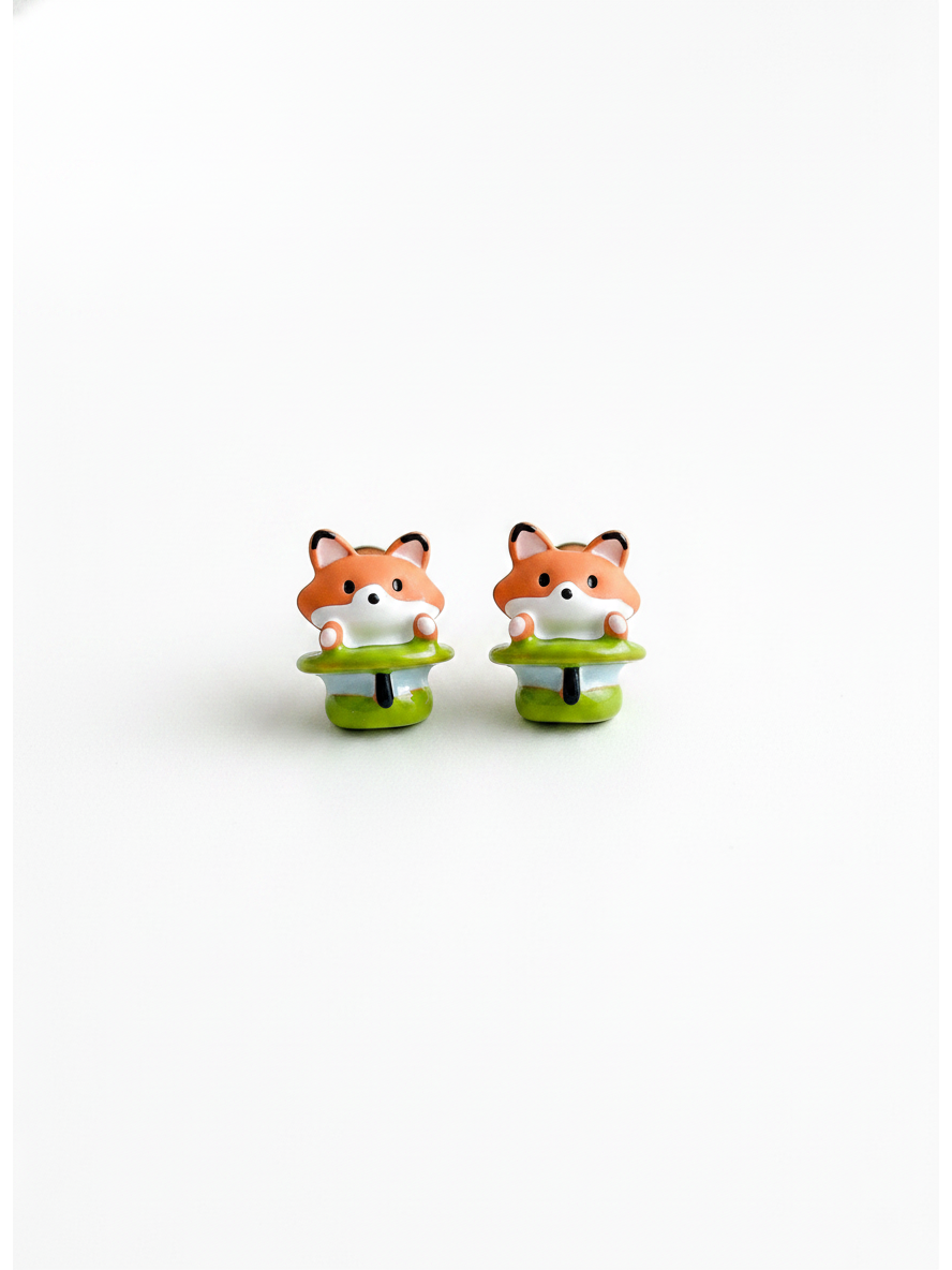 Cute Fox with Sterling Silver Posts Earring 1