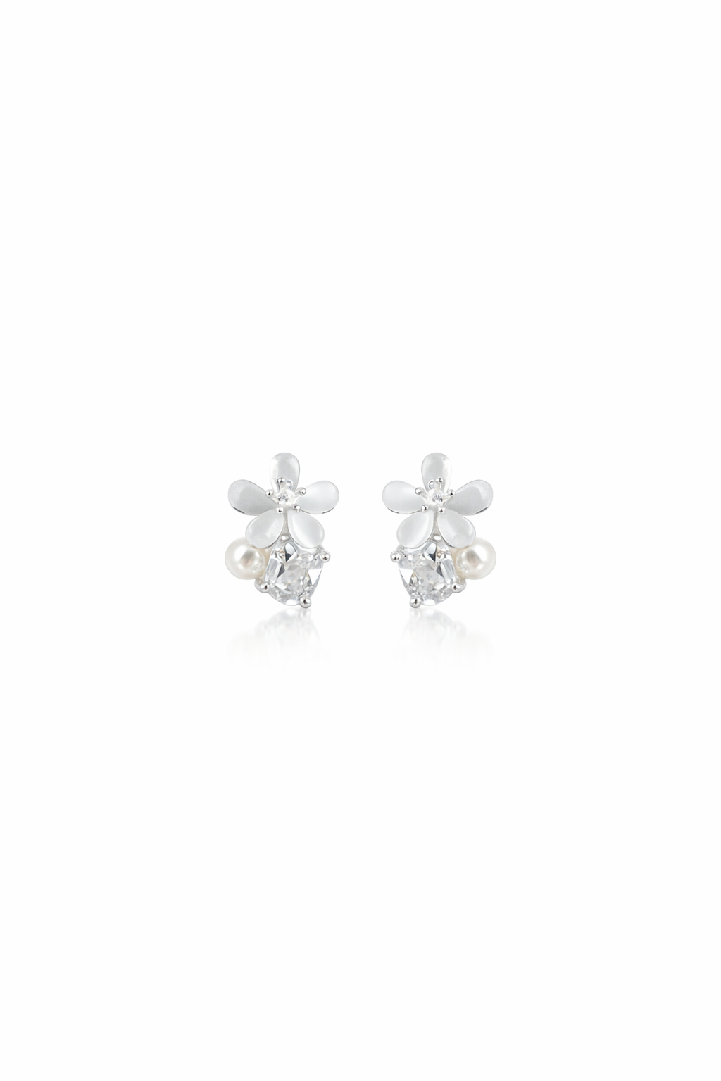Delicate Pearl Flower With Zircon Finish Rhodium with Sterling Silver Posts Earring 1