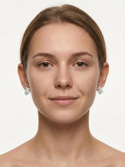 Delicate Pearl Flower With Zircon Finish Rhodium with Sterling Silver Posts Earring 2
