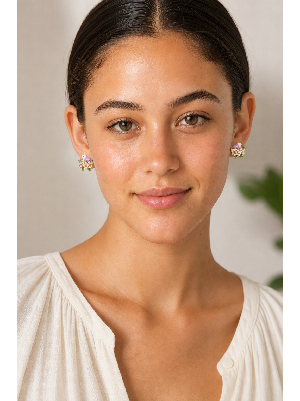 Bird And Blossom Gold with Sterling Silver Posts Earring 2