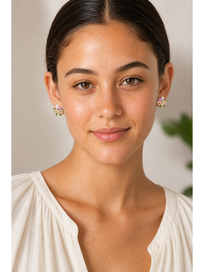 Bird And Blossom Gold with Sterling Silver Posts Earring 2
