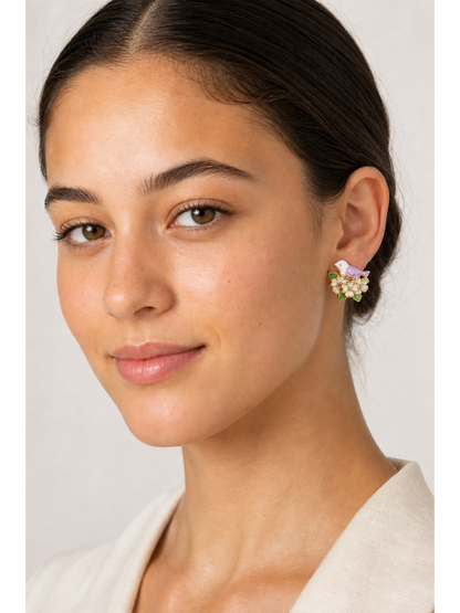 Bird And Blossom Gold with Sterling Silver Posts Earring 3