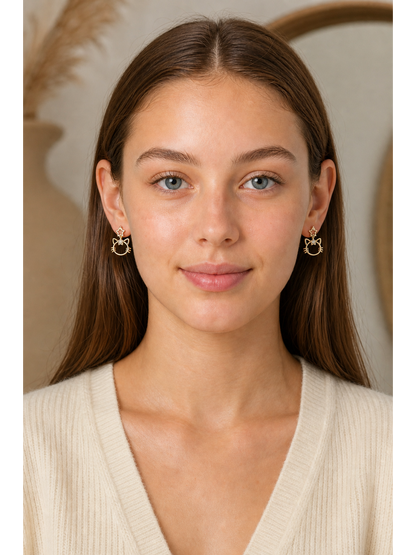 Cat Face Star Zircon Drop Gold with Sterling Silver Posts Earring 2