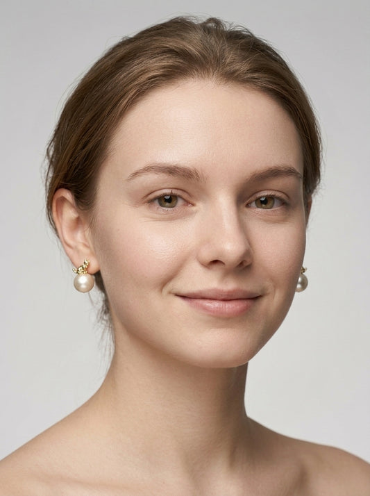 Plated Cat Pearl With Zircon Collar Gold with Sterling Silver Posts Earring 2