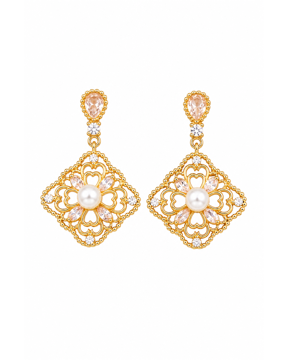 Filigree Pearl Drop Gold with Sterling Silver Posts Earring 1