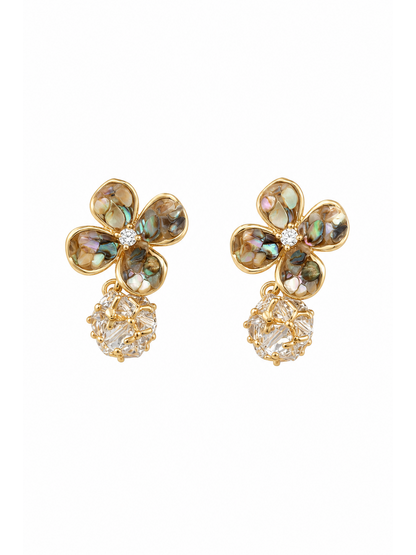 Flower Drop With Iridescent Inlay Gold with Sterling Silver Posts Earring 1