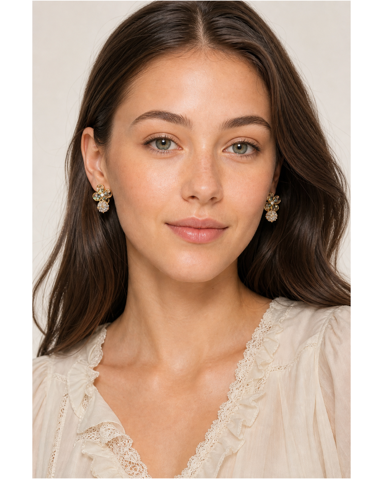Flower Drop With Iridescent Inlay Gold with Sterling Silver Posts Earring 2