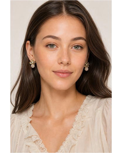 Flower Drop With Iridescent Inlay Gold with Sterling Silver Posts Earring 2