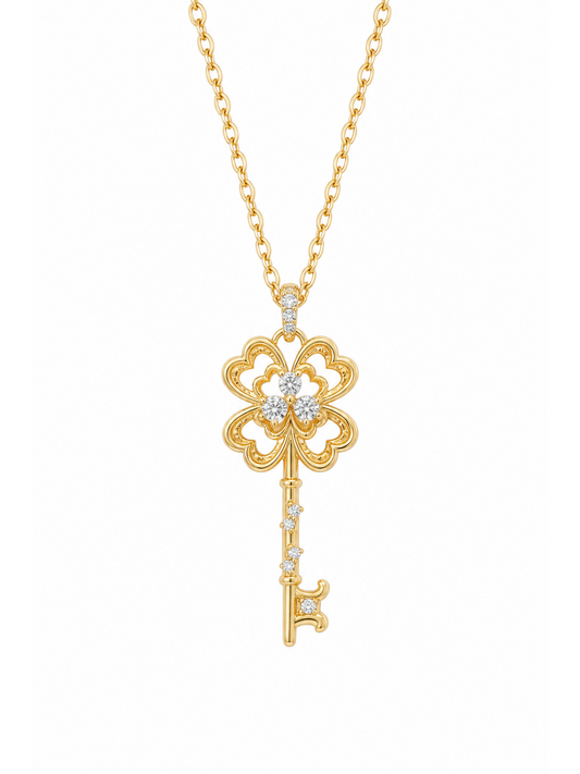 Gold Flower Key Drop Earrings 1