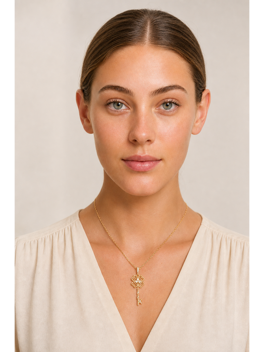 Gold Flower Key Drop Earrings 2