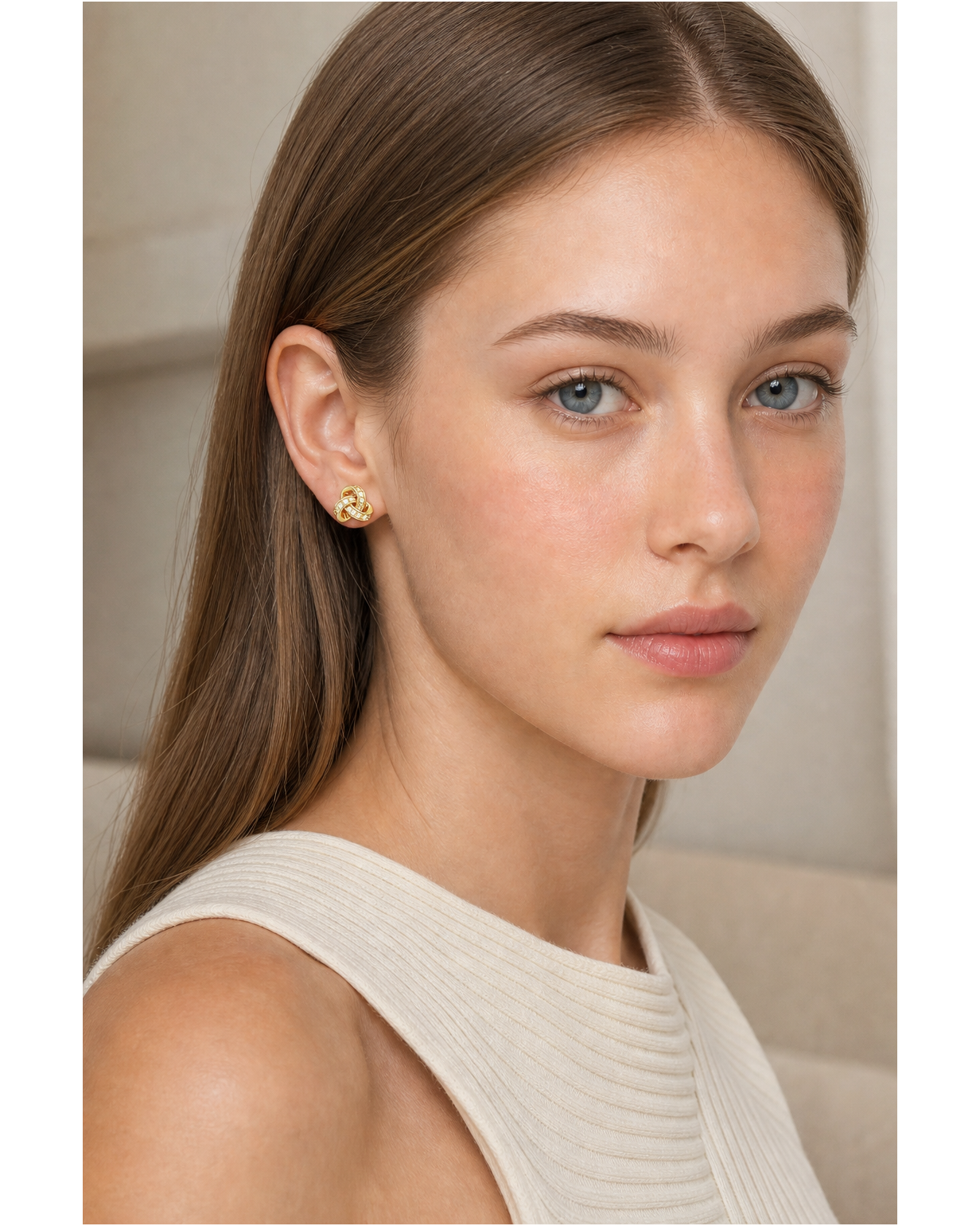 Knot Zircon Gold with Sterling Silver Posts Earring 3