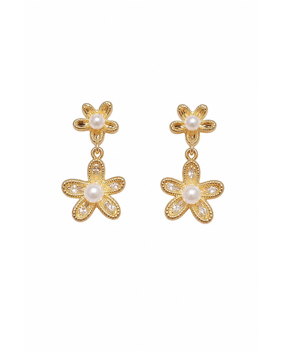 Pearl Flower Drop Gold with Sterling Silver Posts Earring 1