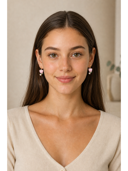 Pink Tulip Drop Gold with Sterling Silver Posts Earring 2